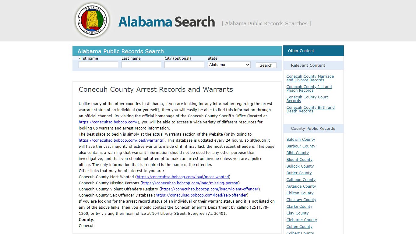 Conecuh County Arrest Records and Warrants - AL Search